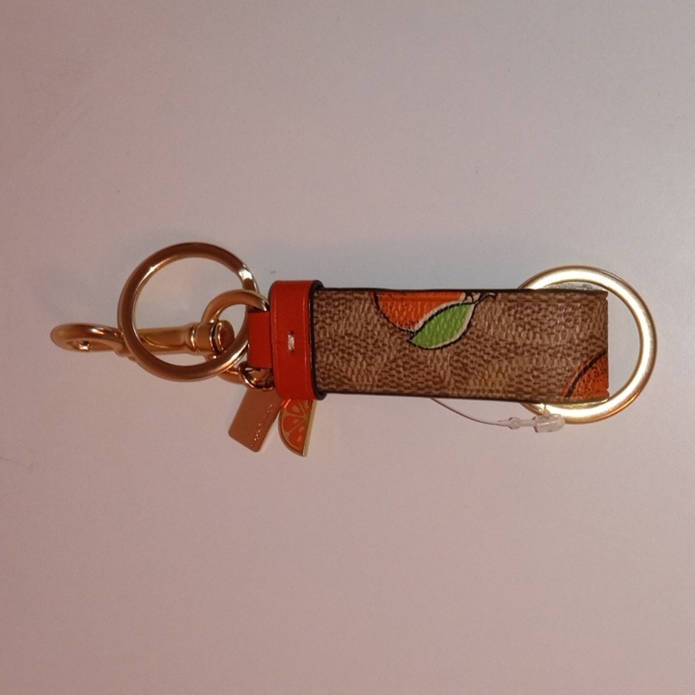 Coach Orange Print Leather Key & Card Holder Keychain - Picture 2 of 3